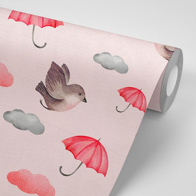 birds and umbrellas on wallpaper roll