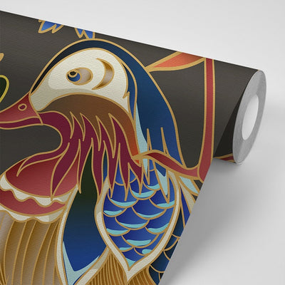 colourful mandarin duck removable wallpaper on 