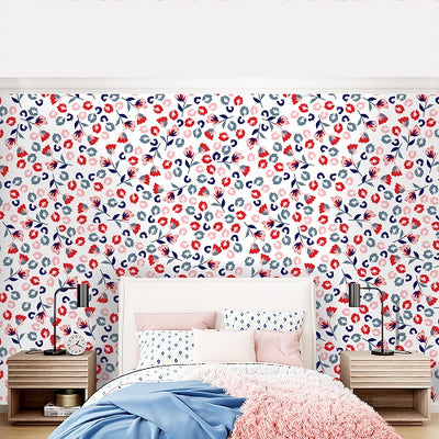 Red pink and blue removable wallpaper