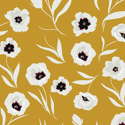 White Flowers on Gold Removable Wallpaper