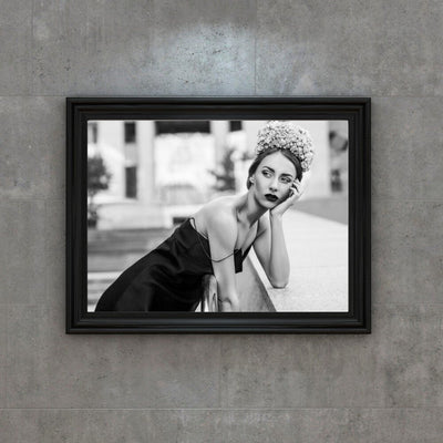 Beautiful Italian Woman Black and Whote Poster Print in Black Frame on Wall