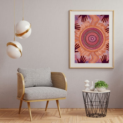 Pink Aboriginal Painting Poster with hands