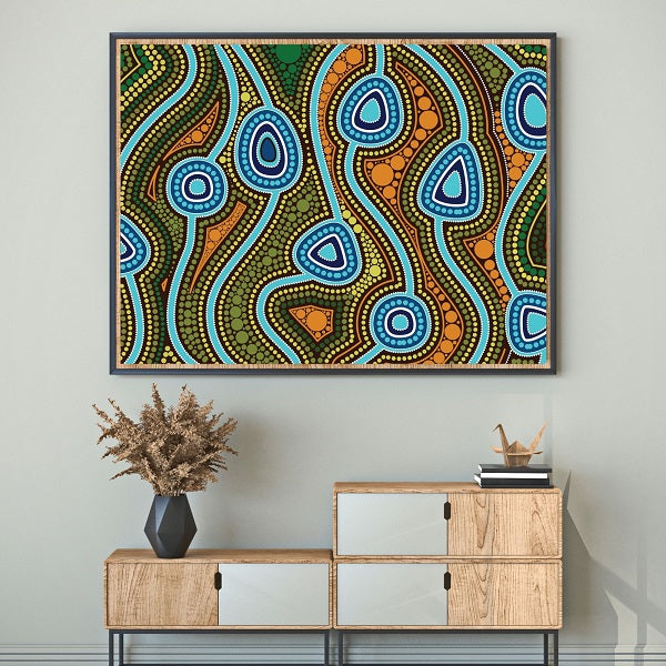 Green and blue Aboriginal Poster Print