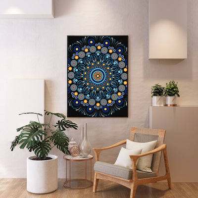 Black and Blue Aboriginal Painting Poster Print