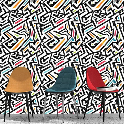 80's Arrows Removable Wallpaper in room with colourful chairs