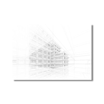 Architecture drawing of building in pencil on poster print
