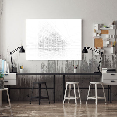 Architectural drawing poster print on office wall