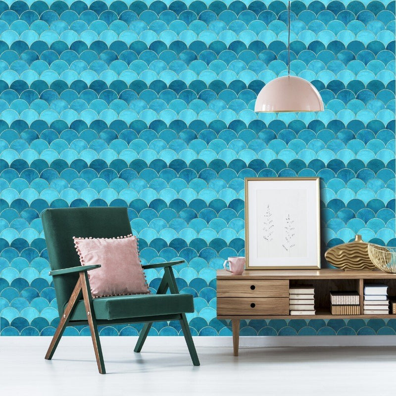    Blue and Gold Scales Removable wallpaper in living room