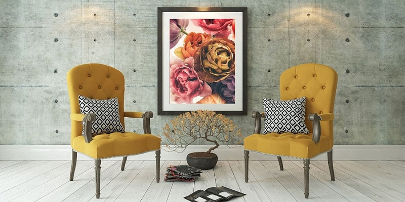 Colourful Peonies Wall Art on Wall in Living Room