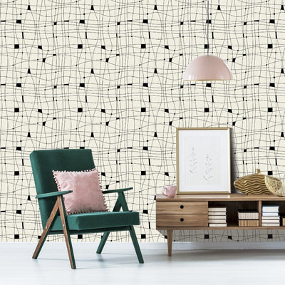 Crazy Black Lines Removable Wallpaper in Living Room
