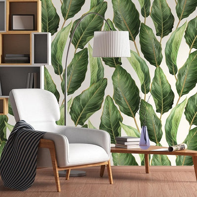    Big Green Leaves Removable Wallpaper in Sitting Room