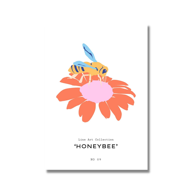 Bee and flower poster print Line Art Collection No 09