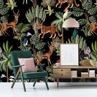 Jungle Themed Removable Wallpaper in Living Room