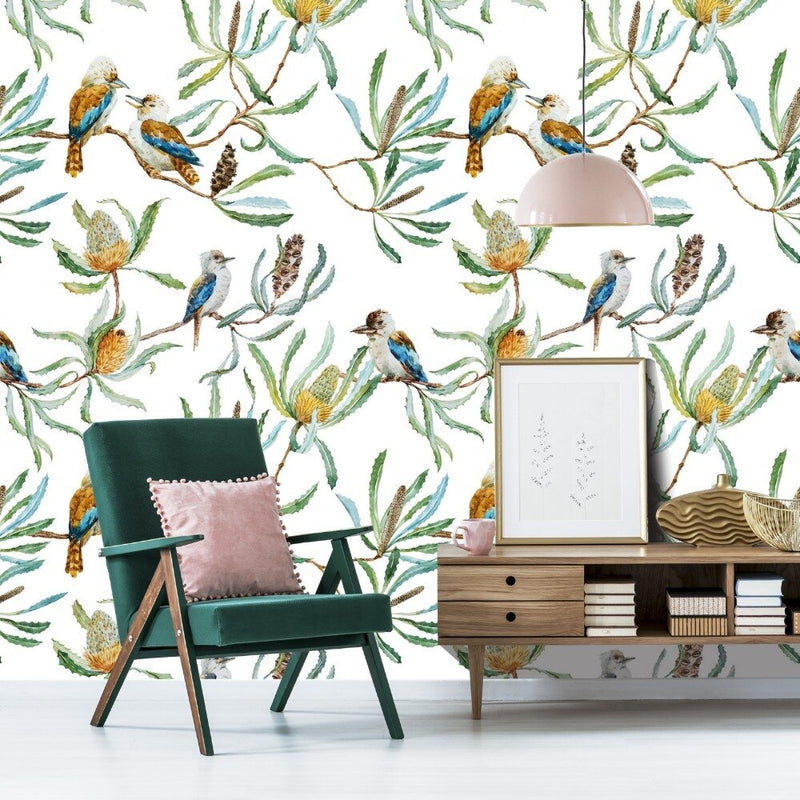 Kookaburra and Banksia Removable Wallpaper Living Room