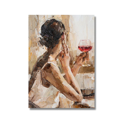 Oil Print of Lady with glass of wine