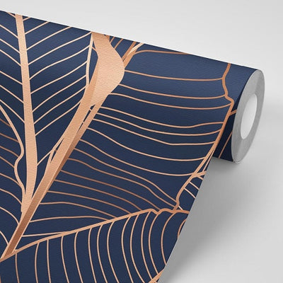 Navy and Gold Leaves Removable Wallpaper Rolls