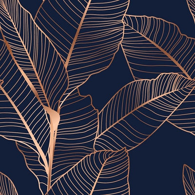 Navy and Gold Leaves Removable Wallpaper Swatch