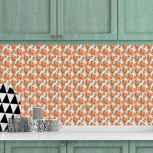 Orange Fruit Themed Wallpaper in Kitchen