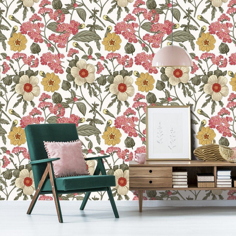 Pansy Pattern Removable Wallpaper in Living Room