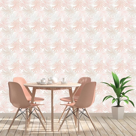    Pink Palms Removable Wallpaper in Dining Room