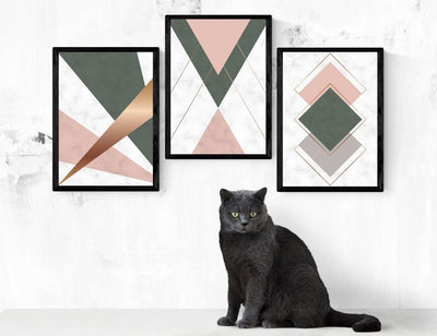 Set of PInk Green, White and Gold Art Deco Posters