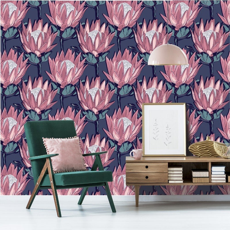     Pink Proteas Removable Wallpaper in Living Room