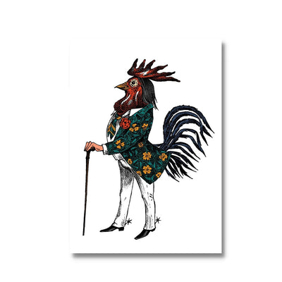 Poster Of Rooster in suit with cane