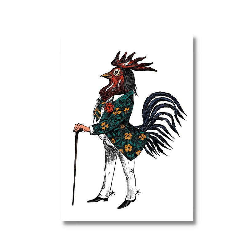 Poster Of Rooster in suit with cane