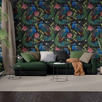 Pretty Peacocks Wallpaper in Living Room
