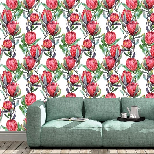 Protea Pattern Removable Wallpaper in Living Room