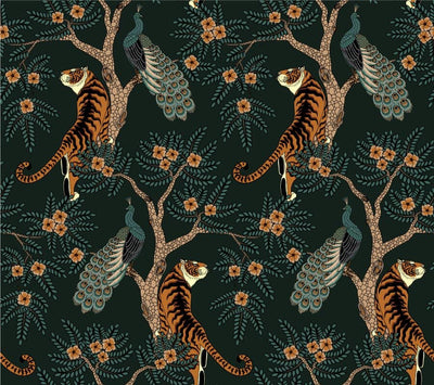 Removable Wallpaper Tiger Peacock Swatch