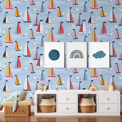 Sailing Boats Removable Wallpaper in Children's Bedroom
