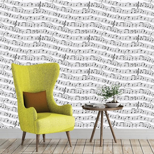 Sheet music removable wallpaper in sitting room