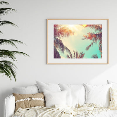Sun and palm trees poster print