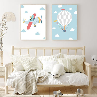 Plane and air balloon kids poster collection