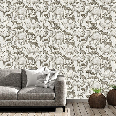Wild Animals Removable Wallpaper in Living Room